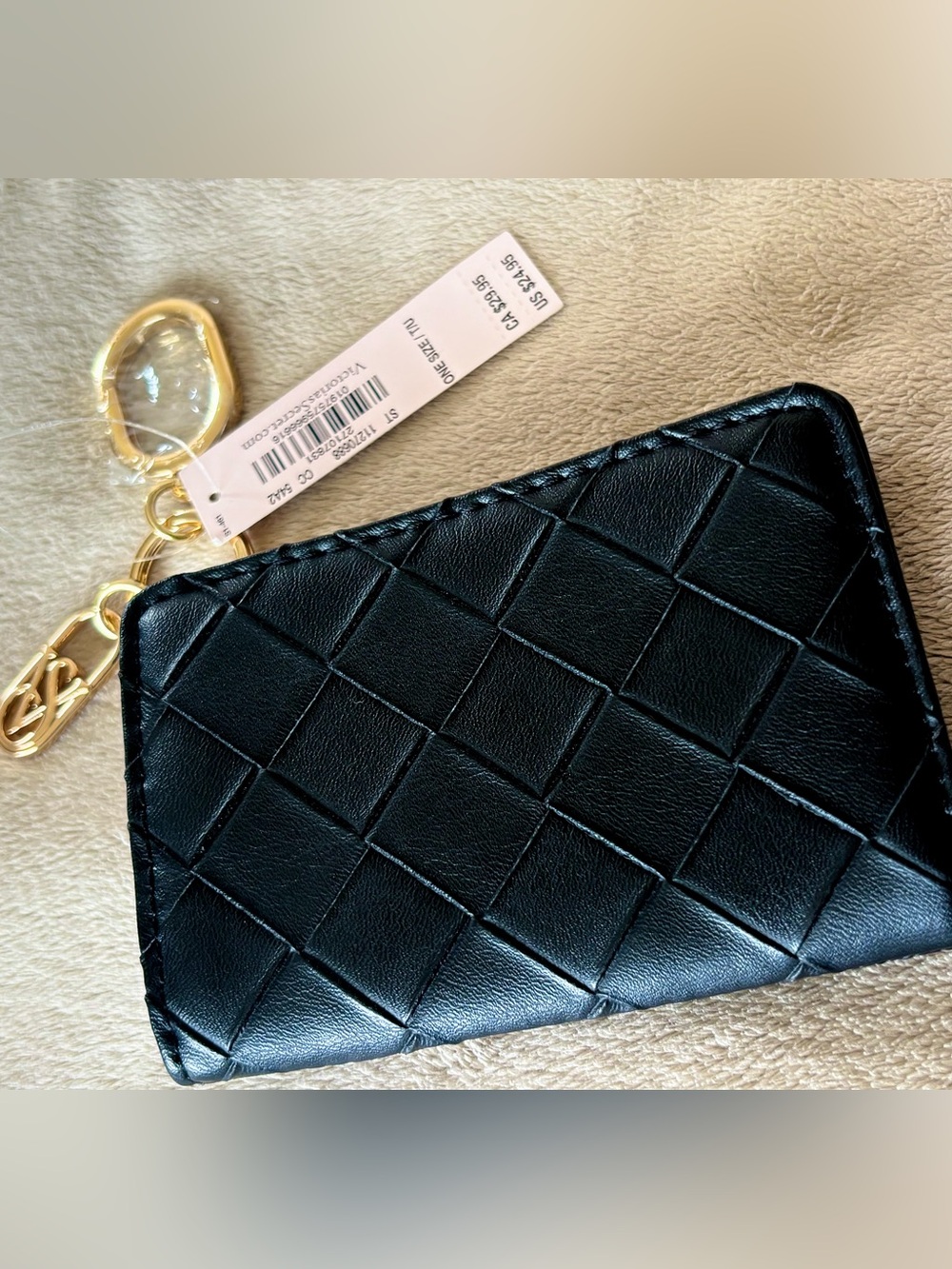 Victoria Secret  Black Quilted Leather ID Wallet with Gold Hardware * NWT